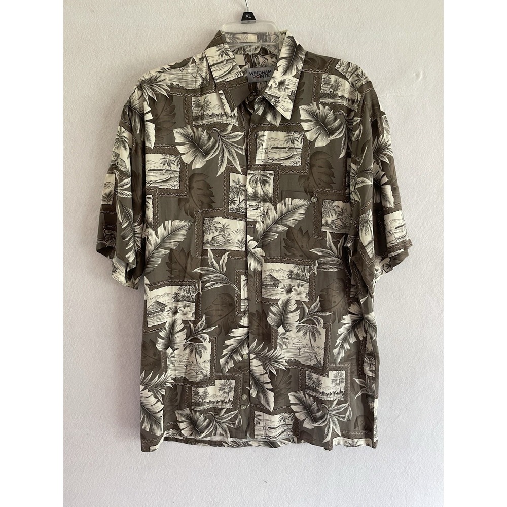 Y2K Windham Pointe Resort Tropical Mens Shirt Brown M Beach Cruise Streetwear